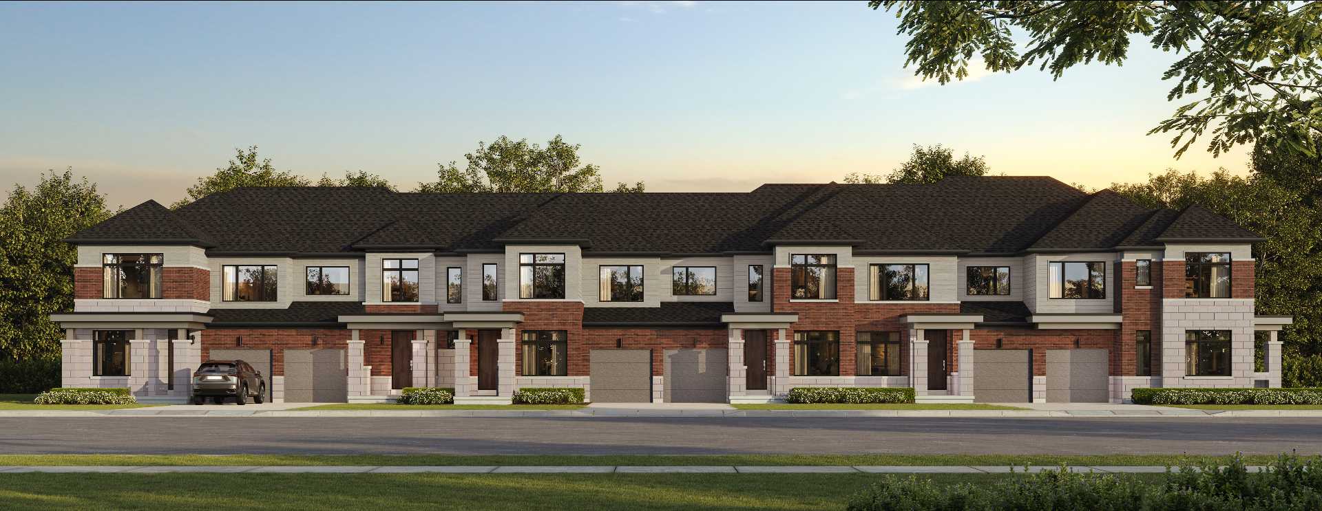 Freehold townhome streetscape rendering at Wildfield Village